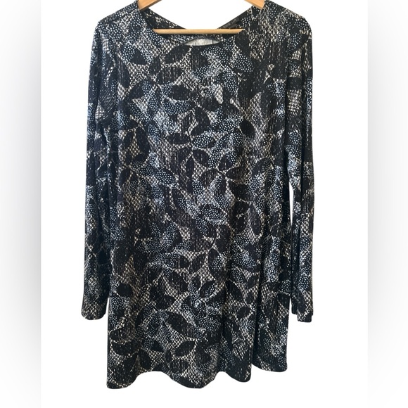 J. Jill Tops - J. Jill Abstract Leaf Snakeskin Textured Stretchy Tunic Long Sleeve Size Large
